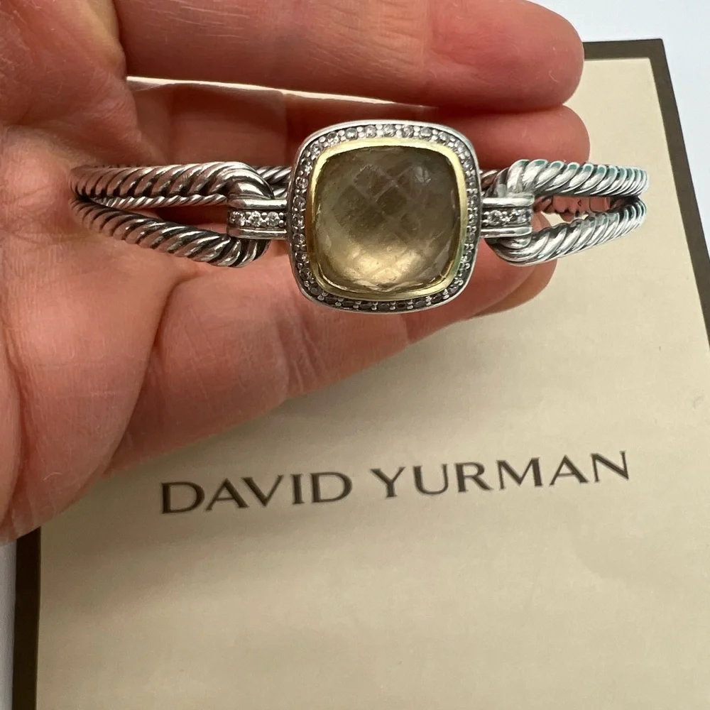 🔴Authentic DAVID YURMAN Albion Champagne Citrine & Diamonds Silver& 18k Bracelet - Picture 2 of 12